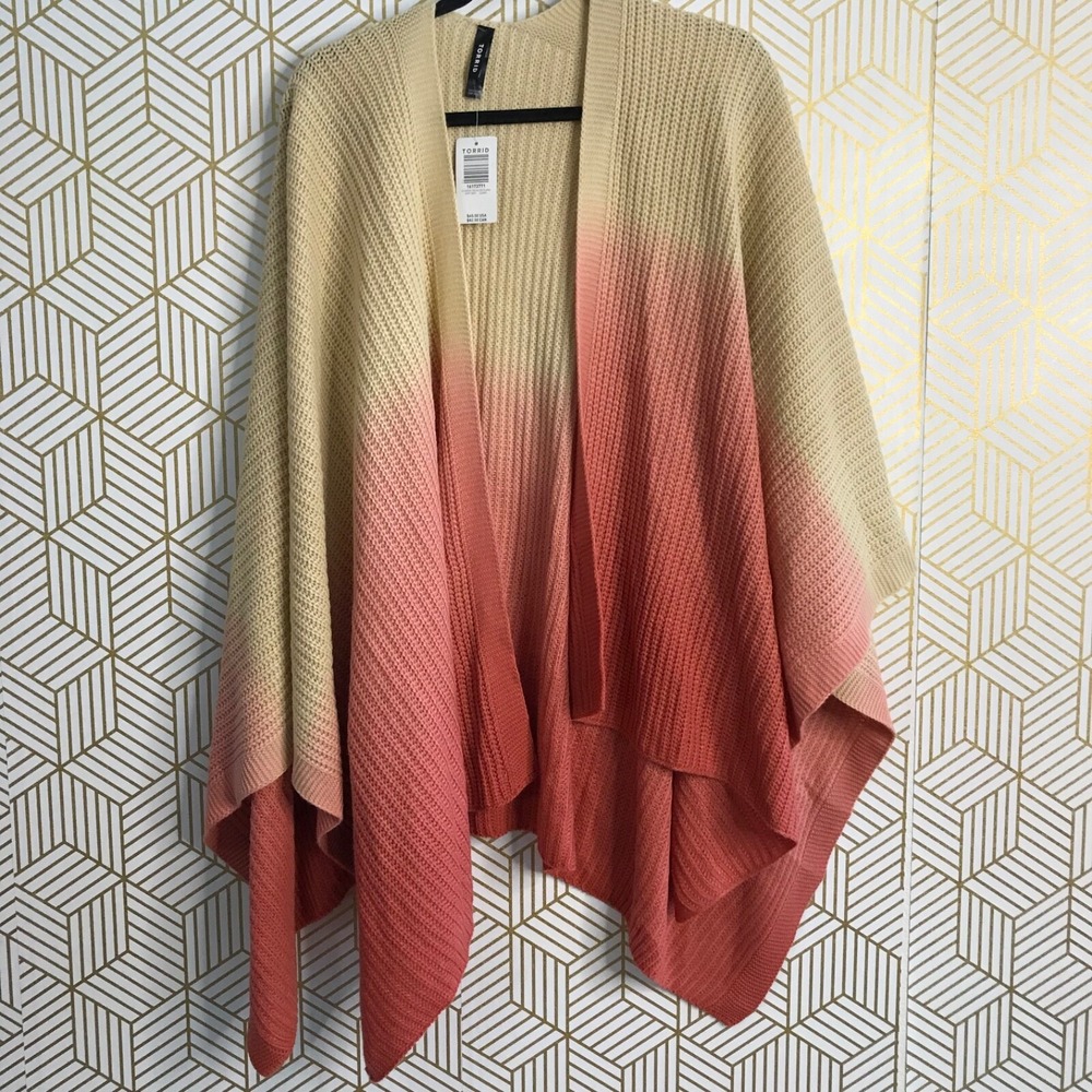 Torrid Dipdye Tricolor Ruana Open Front Poncho Sweater OS Multicolor Knit - Picture 2 of 8